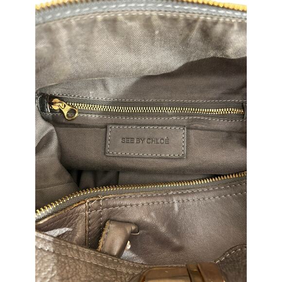 See By CHOLE Gray Leather Satchel Shoulder Handbag With Zips And Gold Hardware - Picture 13 of 16